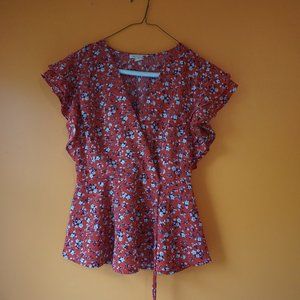 Red Summer V-Neck Top